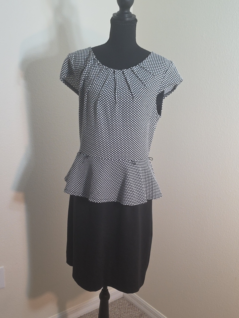 connected apparel Black and White Peplum Sheath Dress